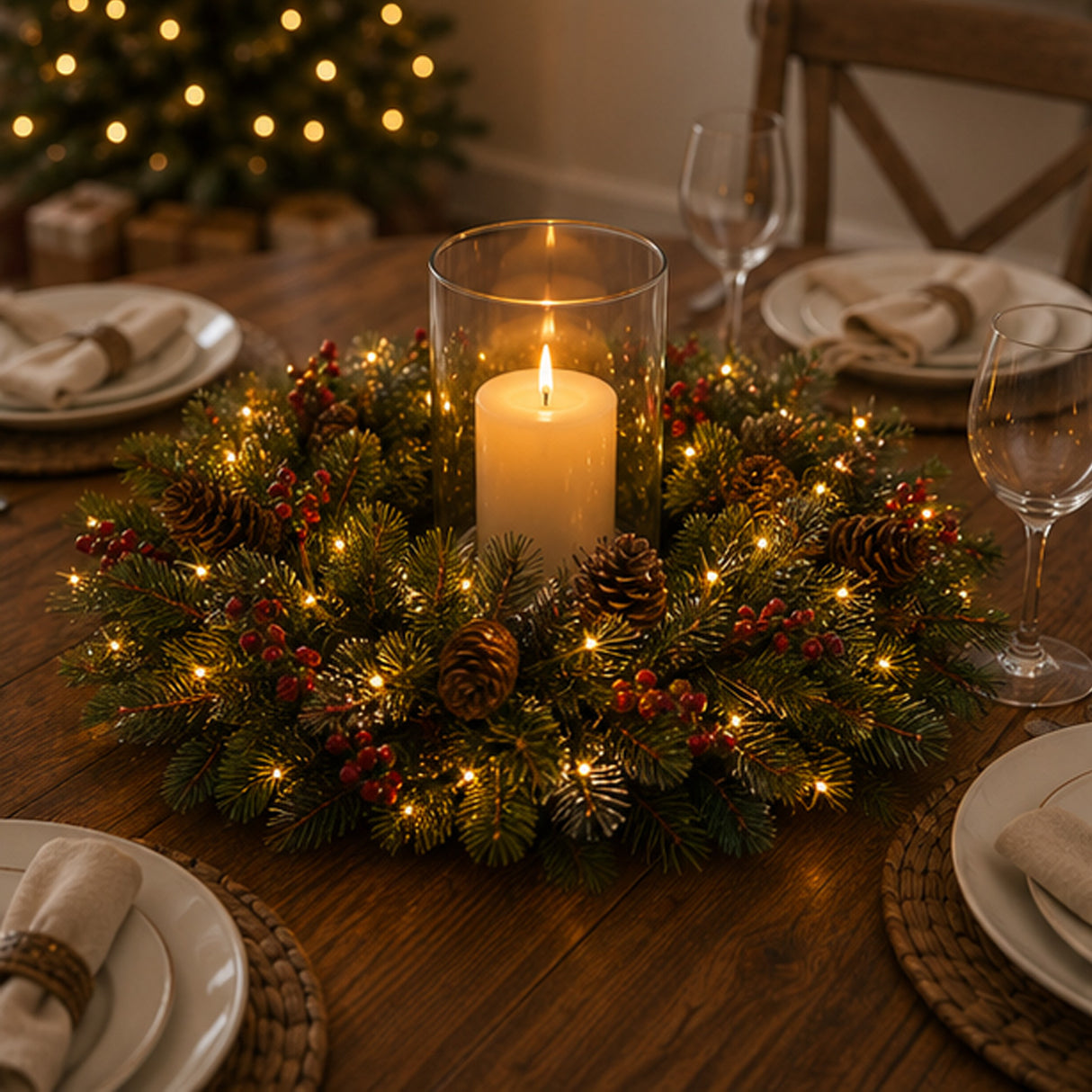 Pre-Lit Crestwood Spruce Wreath with Clear Lights, 36 Inch (Plug-In)