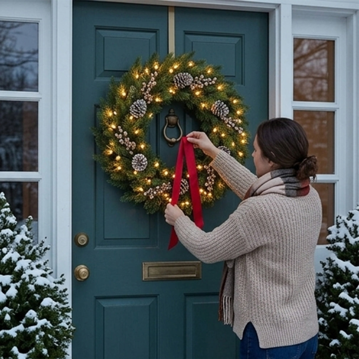 Crestwood Gold Spruce Pre-Lit Christmas Wreath with LED Lights, 24 Inch