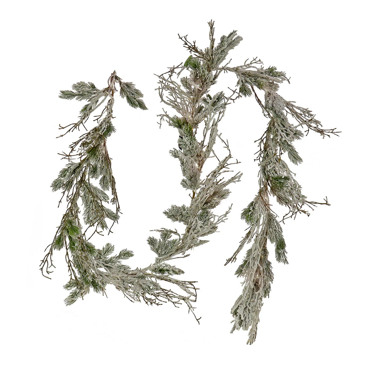 Pre-Lit Snowy Twig Garland with Warm White LED Rice Lights, 9ft
