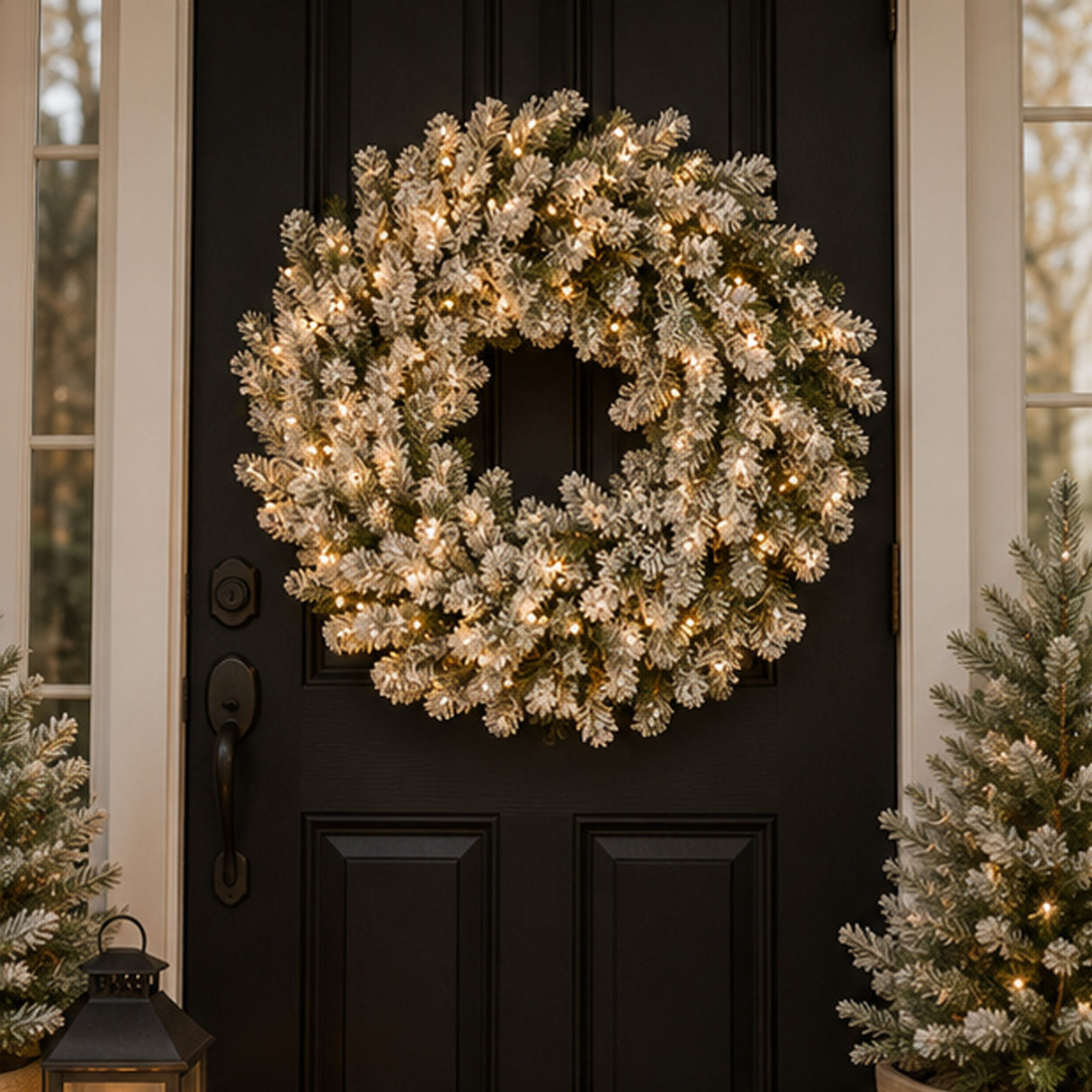 Pre-Lit Snowy Sheffield Spruce Wreath with Smart Twinkly LED Lights, 24 Inch