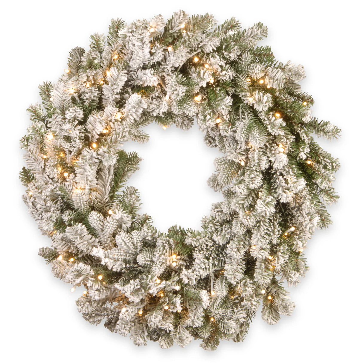 Pre-Lit Snowy Sheffield Spruce Wreath with Smart Twinkly LED Lights, 24 Inch
