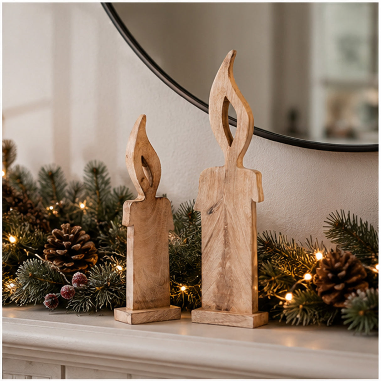 Wood Christmas Candles 2 Piece Rustic Holiday Decor Set