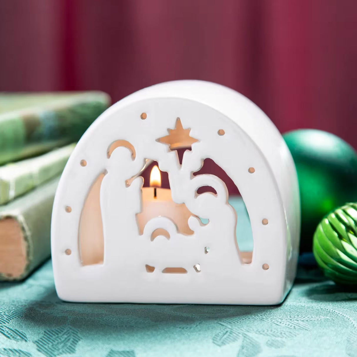 Nativity Scene Dome Votive Candle Holders Ceramic 3 Pc Set