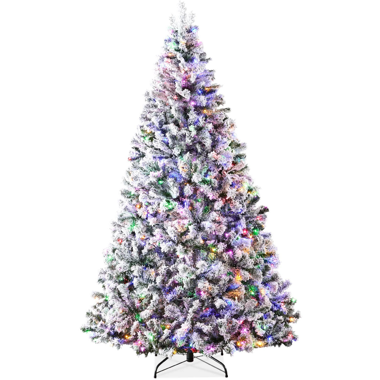 Pre Lit Snow Flocked Pine Christmas Tree with Multicolor LED Lights