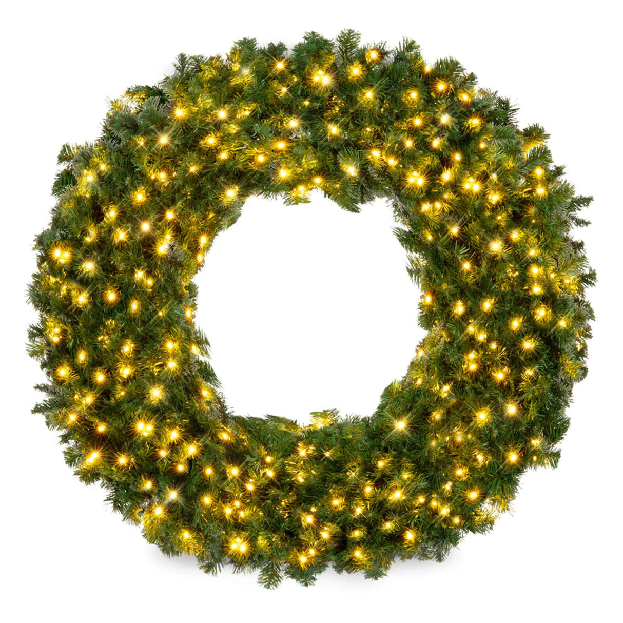 Pre Lit Artificial Fir Christmas Wreath with LED Lights Plug In PVC Tips
