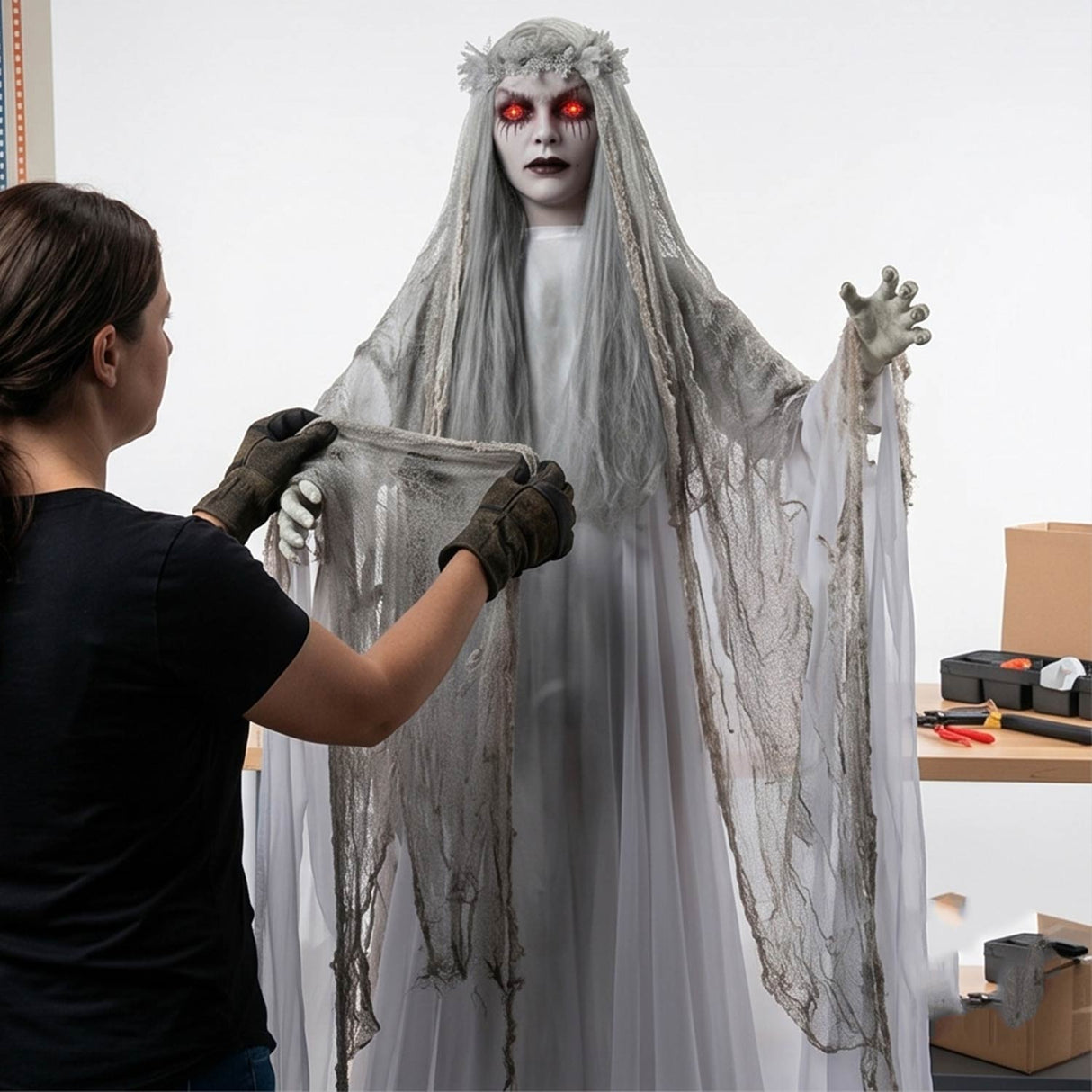 Standing Ghost Girl Halloween Decoration – 5 ft 7 in