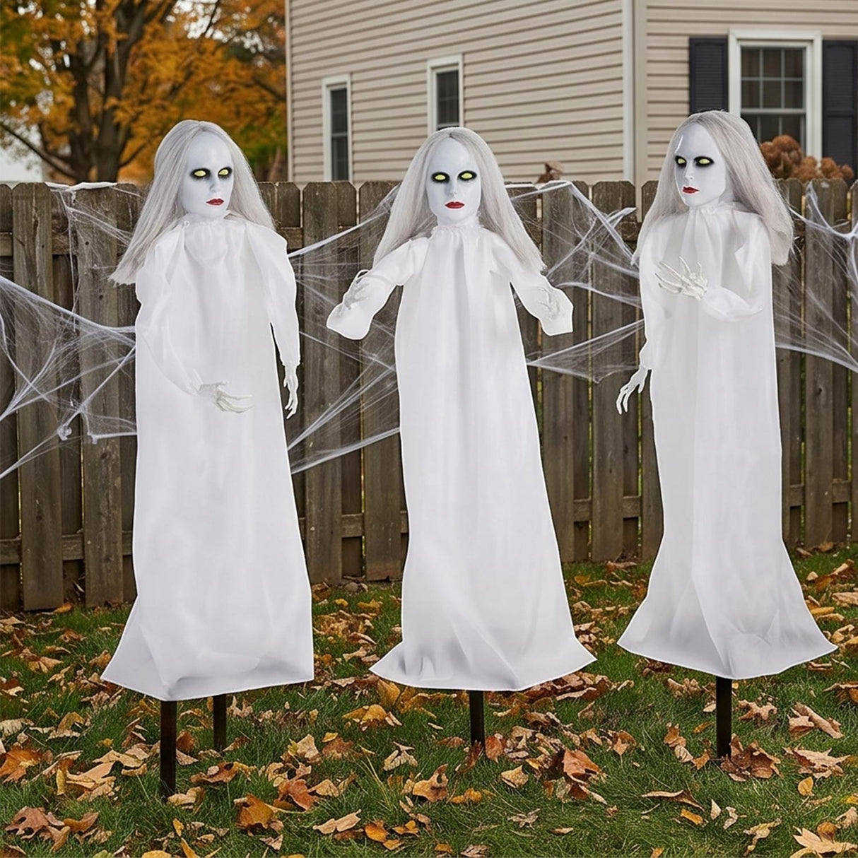 4 ft Halloween Ghostly Girl Yard Stakes Decoration – 3 Pc Set