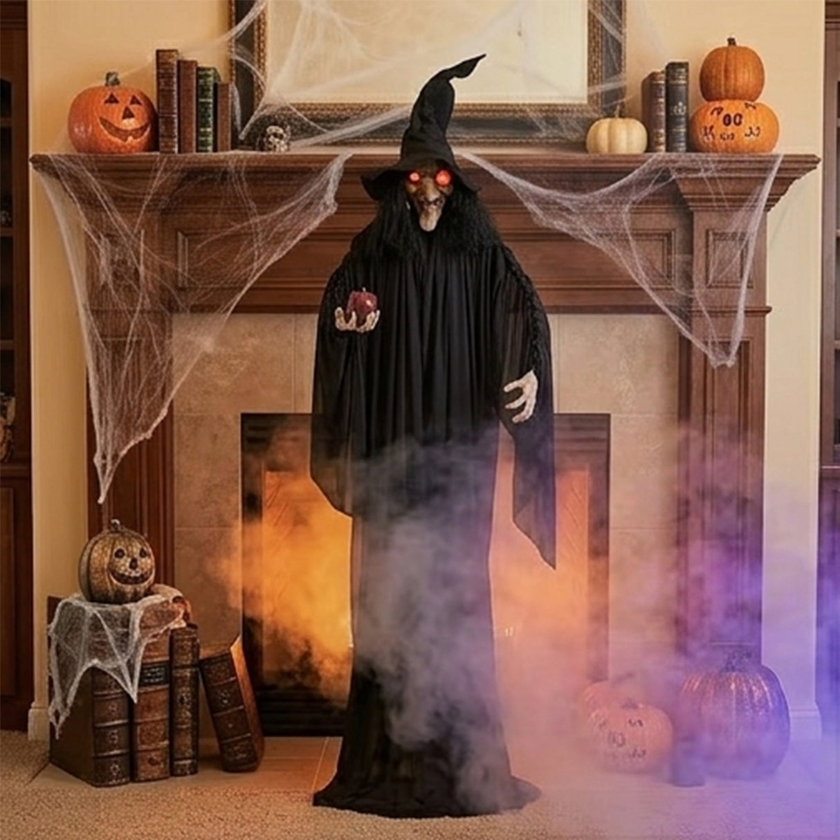 63" x 93" Standing Witch with Red Apple Halloween Decoration