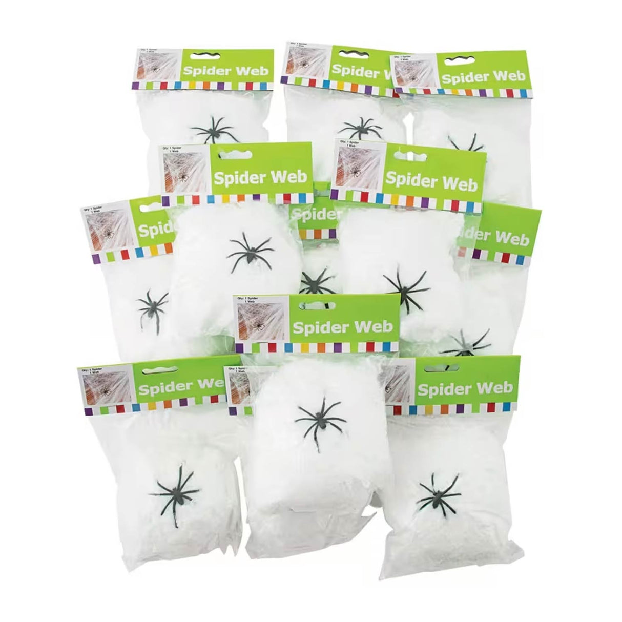 Stretchable Spider Web Halloween Decorations with Spiders – 12 Pc Set