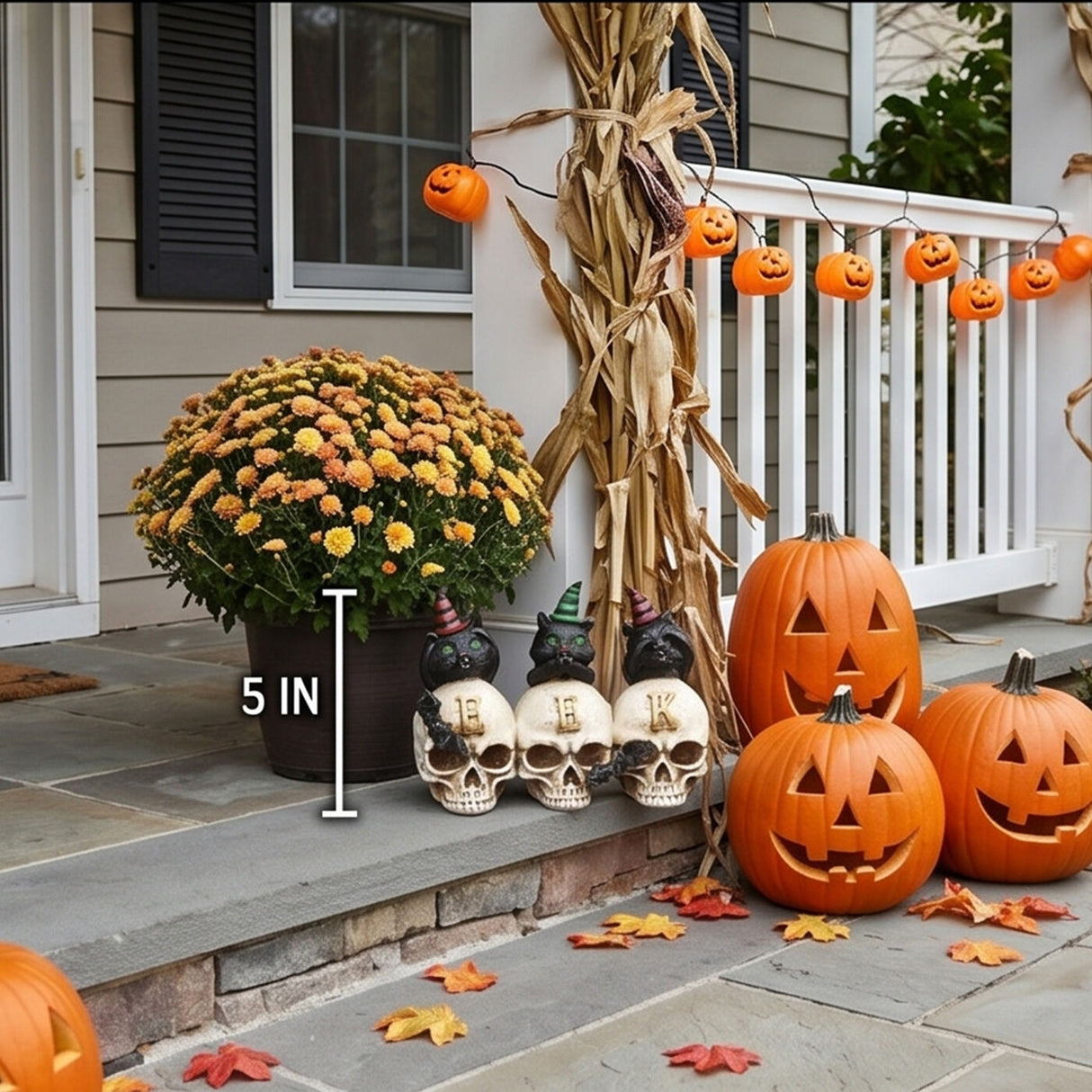 5 in Three Black Cats EEK Skull Halloween Tabletop Decor