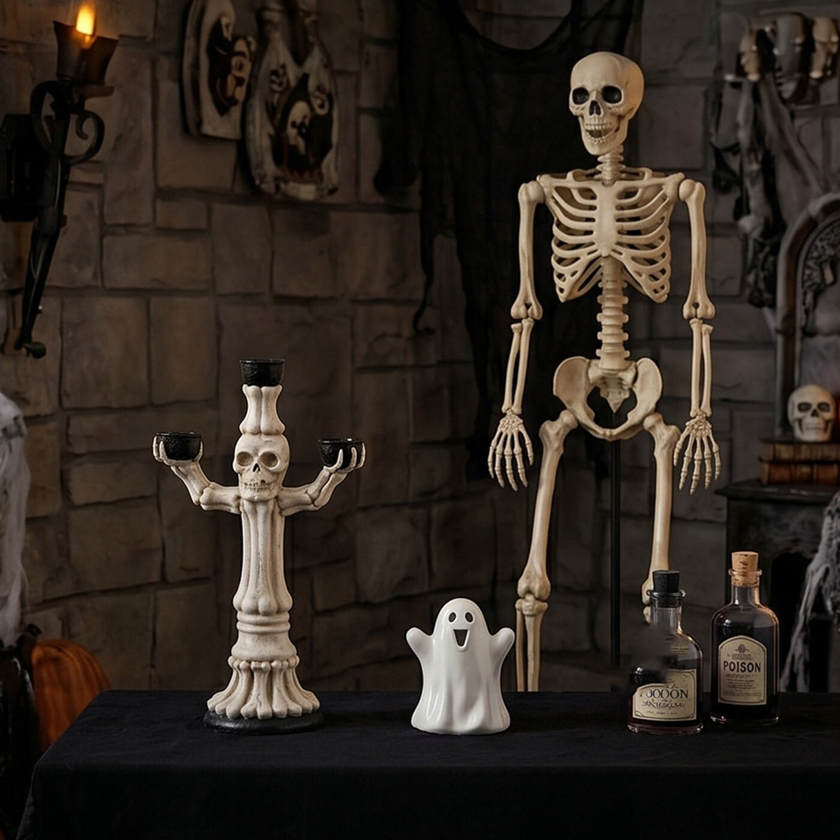 12 in Skeleton Candelabra Halloween Candle Holder Decor