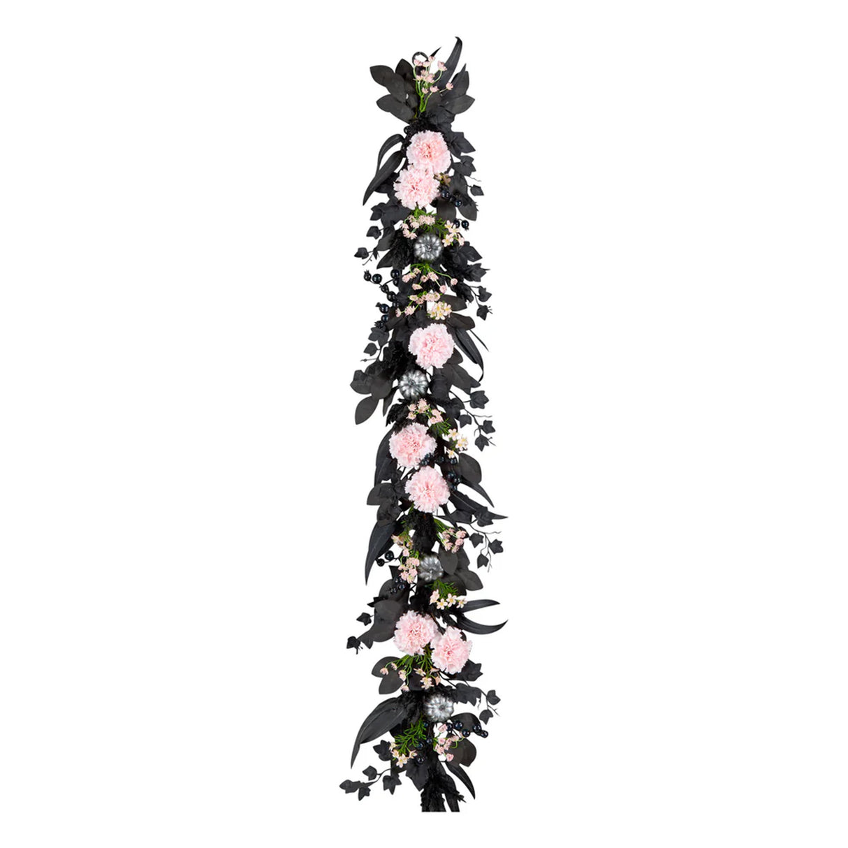 6FT Pink Carnation Halloween Garland with Silver Pumpkins