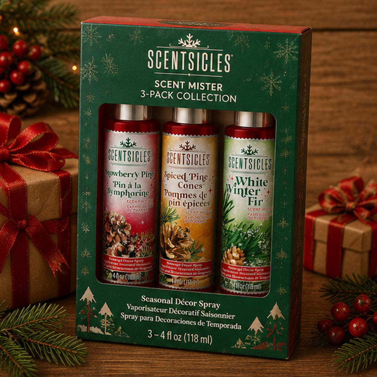 3 pack Scentsicles Scent Mister ,1 White Winter Fir/ 1 Snowberry Pine/1 Spiced Pine Cones