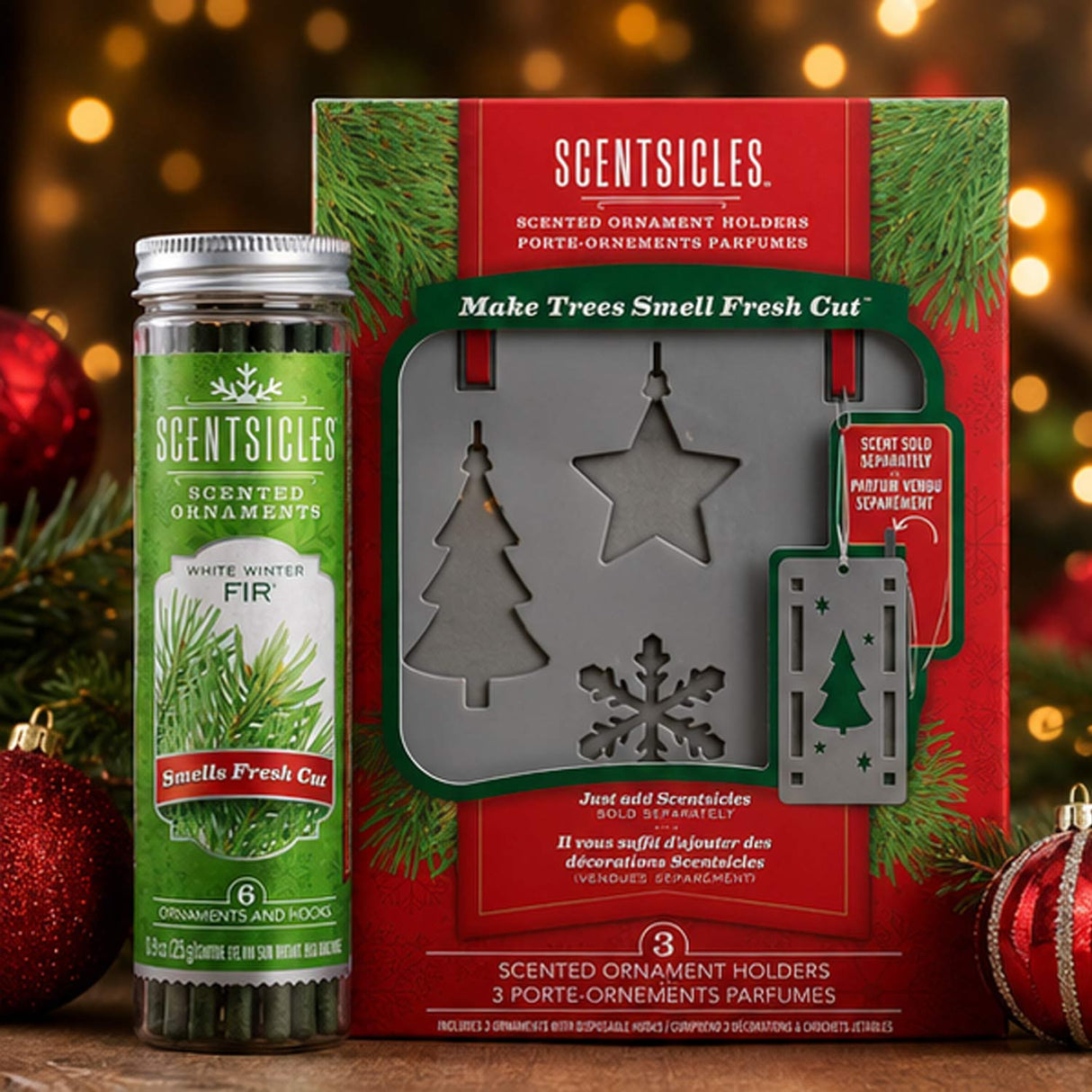 Scentsicles Trio Ornament, White Winter Fir 6 Sticks Bottles