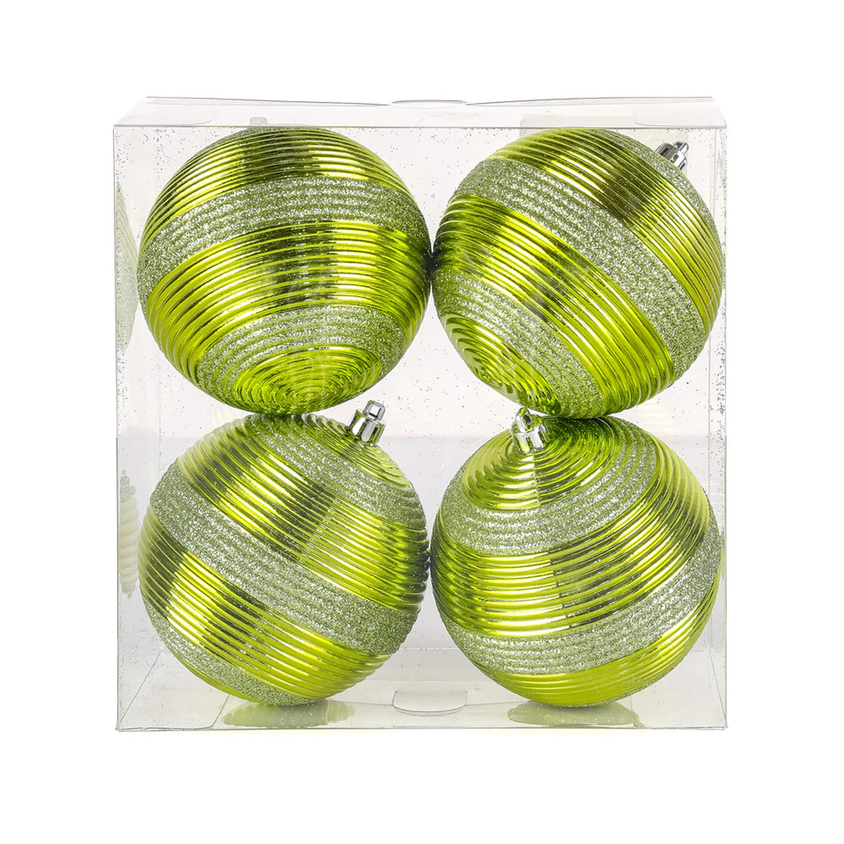 4PC Shatterproof Swirling Lime Green Glitter Christmas Ball Ornaments