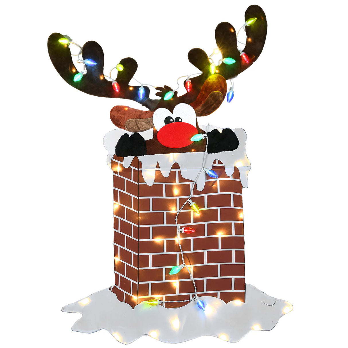 47IN Pre-Lit Reindeer in Chimney Christmas Decoration with Multicolor LED Lights