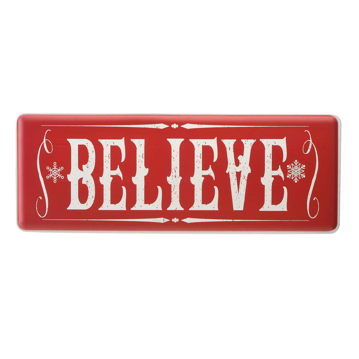 31IN Believe Horizontal Metal Holiday Wall Sign Red Vintage Snowflake Christmas Decor