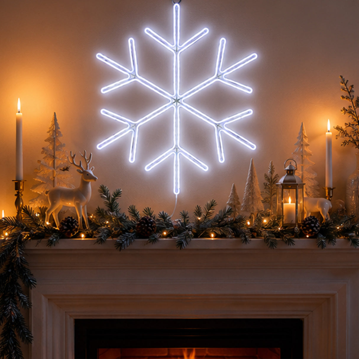 18IN Neon Style Snowflake Decoration with Cool White LED Lights