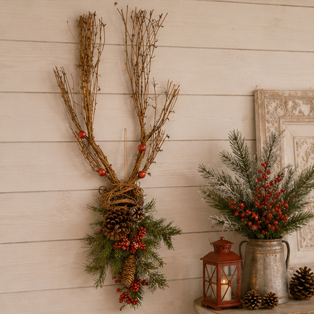 35IN Christmas Deer Wall Decoration with Antlers