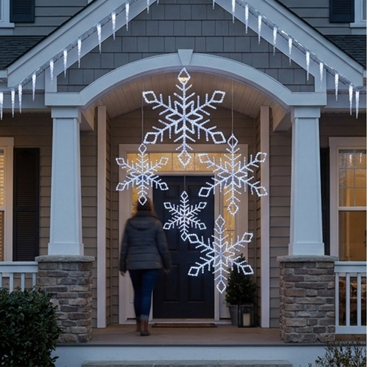 24IN Pre Lit Diamond Tip Snowflake with Cool White LED Lights