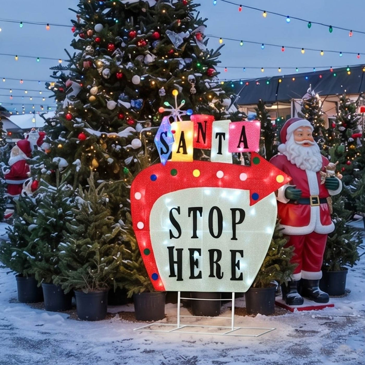 50IN Pre-Lit Vintage Vegas Santa Stop Here Sign LED Christmas Decor
