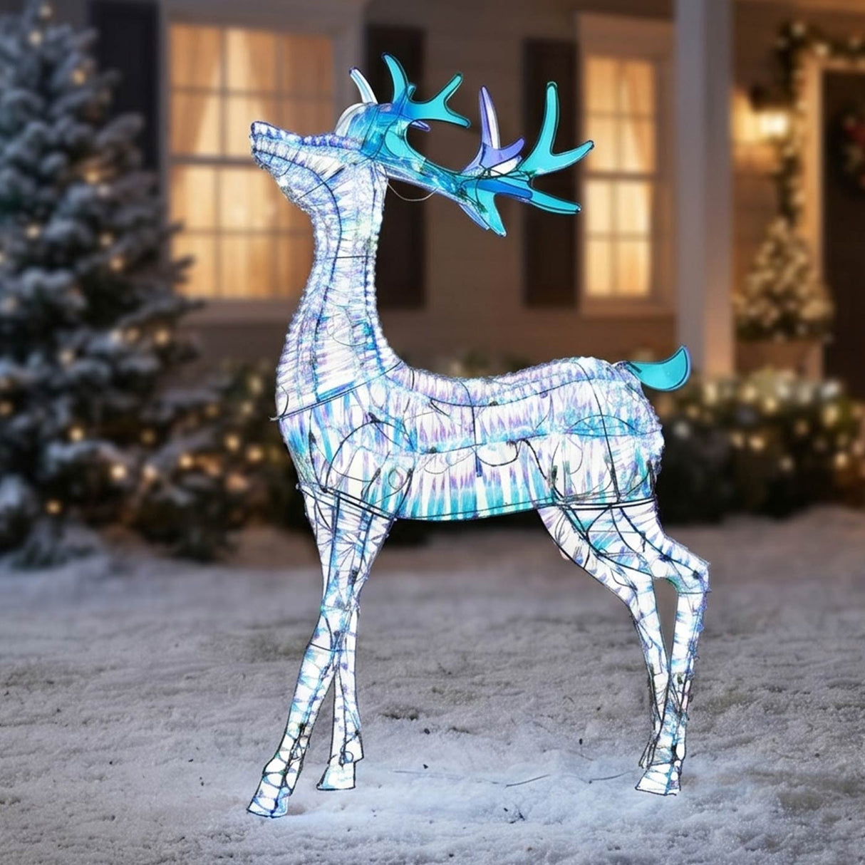 48IN Pre-Lit Iridescent Reindeer with Cool White LED Lights Plug-In