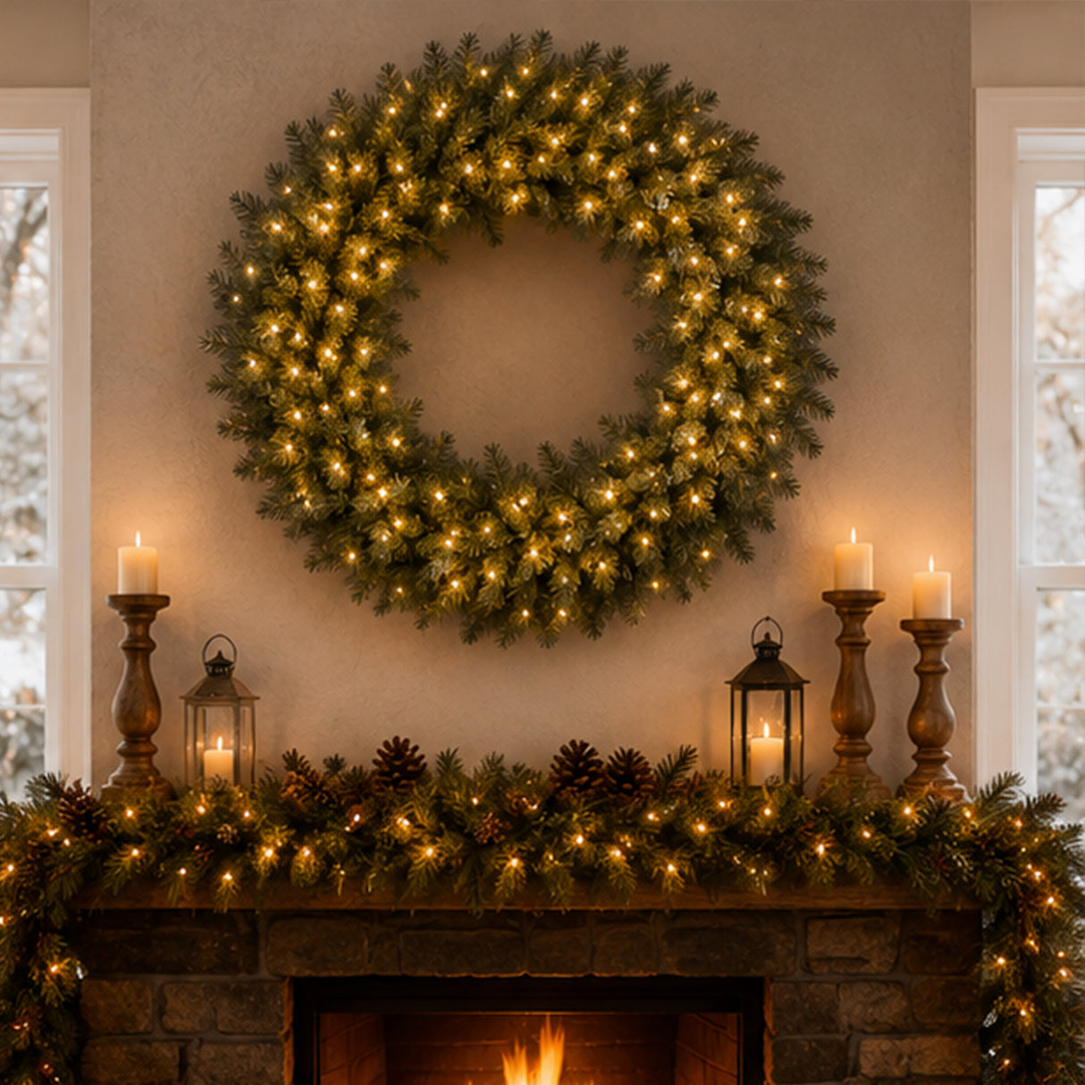Pre-Lit 48 in. Norwood Fir Christmas Wreath with 200 Clear Lights, Plug-In Large Holiday Decoration