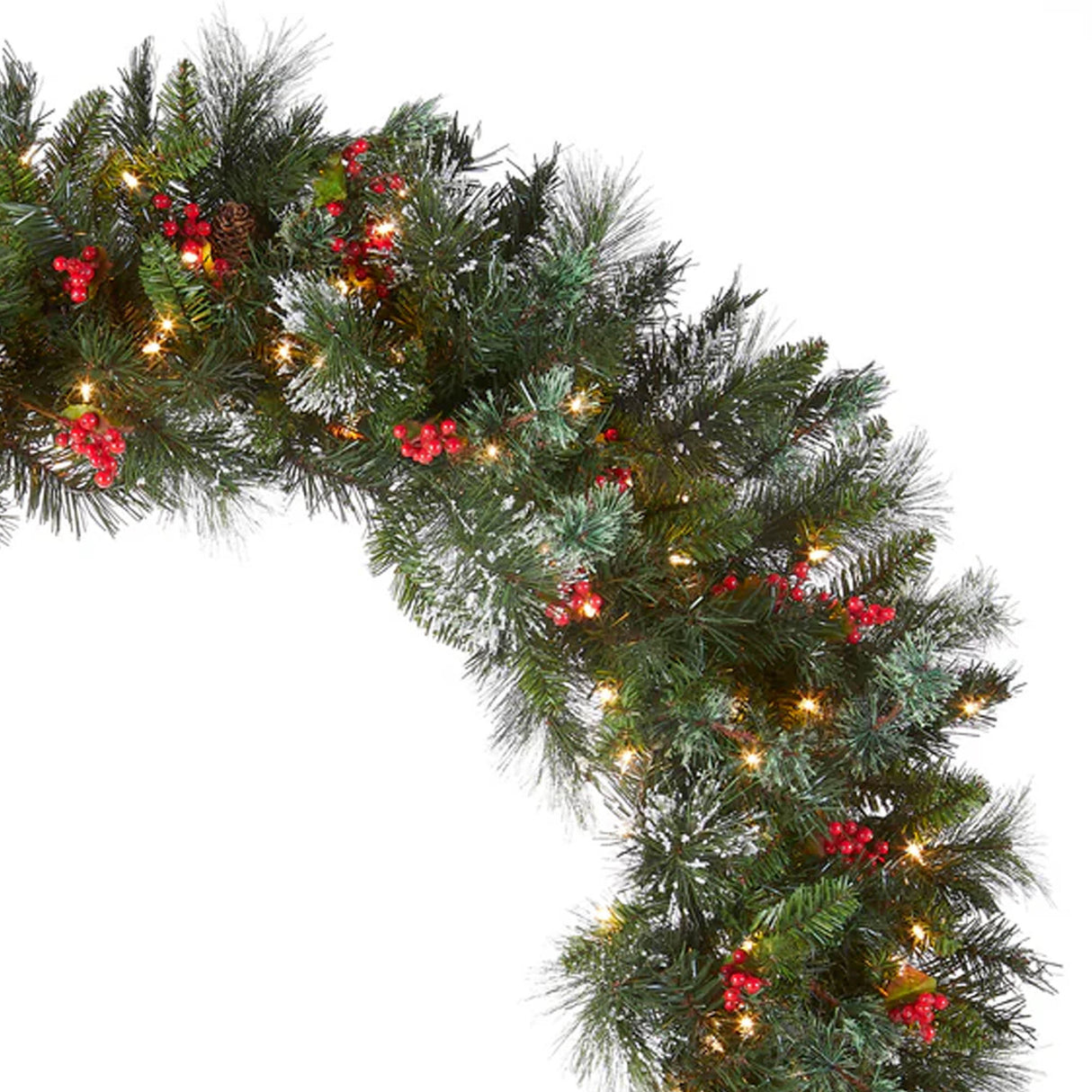 Pre-Lit 48 in. Wintry Pine Christmas Wreath with 200 Clear Lights, Plug-In Snow Dusted Holiday Door Decor