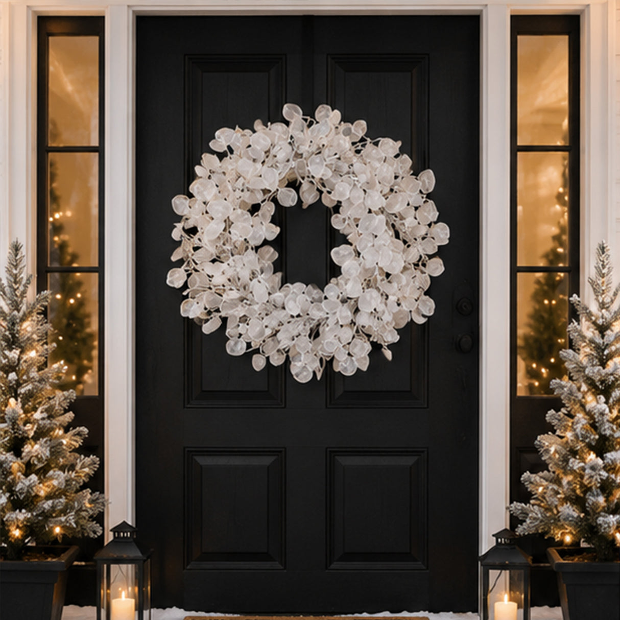 24IN Winter Frost White Christmas Wreath with Silver Accents