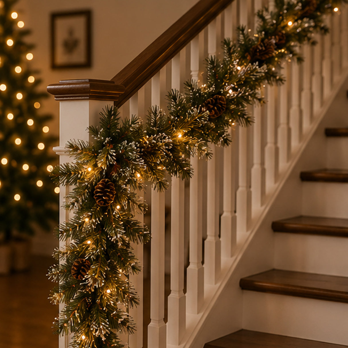 Pre-Lit Glittery Bristle Pine Garland with Warm White LED Lights, 6 Foot