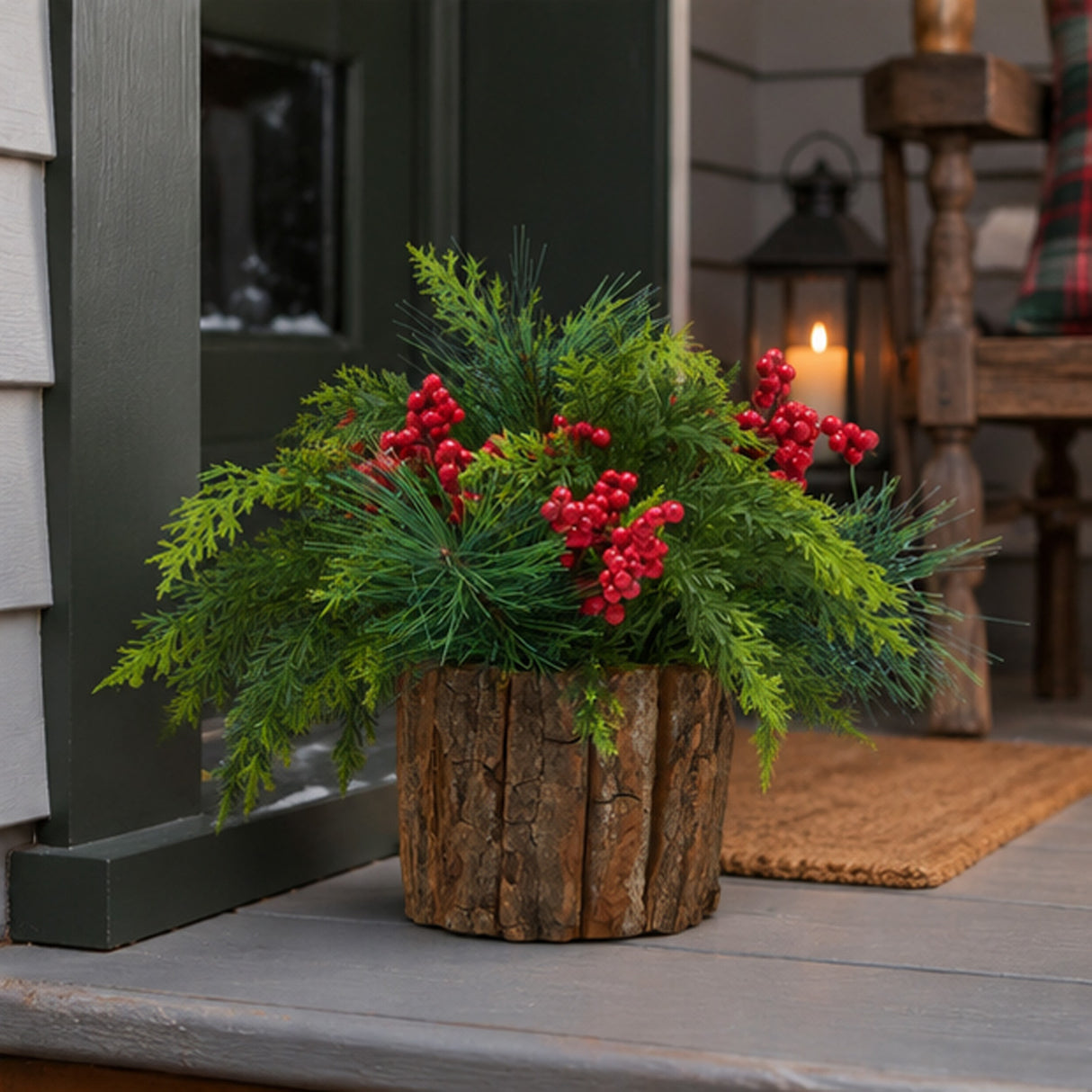 Christmas Classic Centerpiece with Berries & Cypress Tips, 11 Inch Table Decor