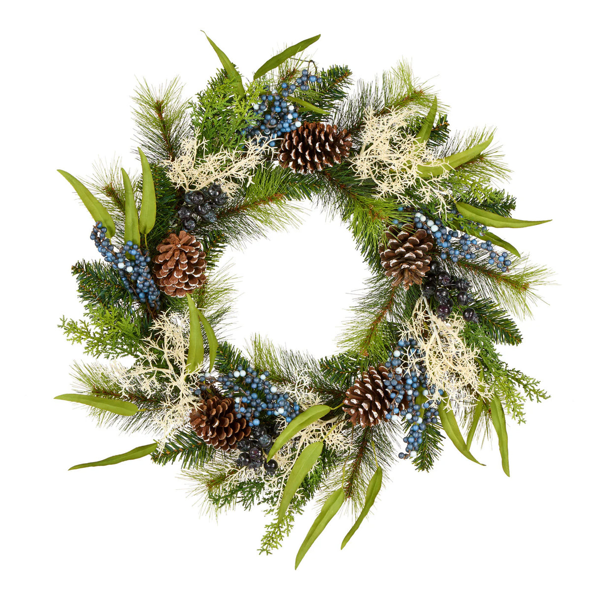 Blueberry Fields Christmas Wreath with Pinecones & Berries, 24 Inch Holiday Decor