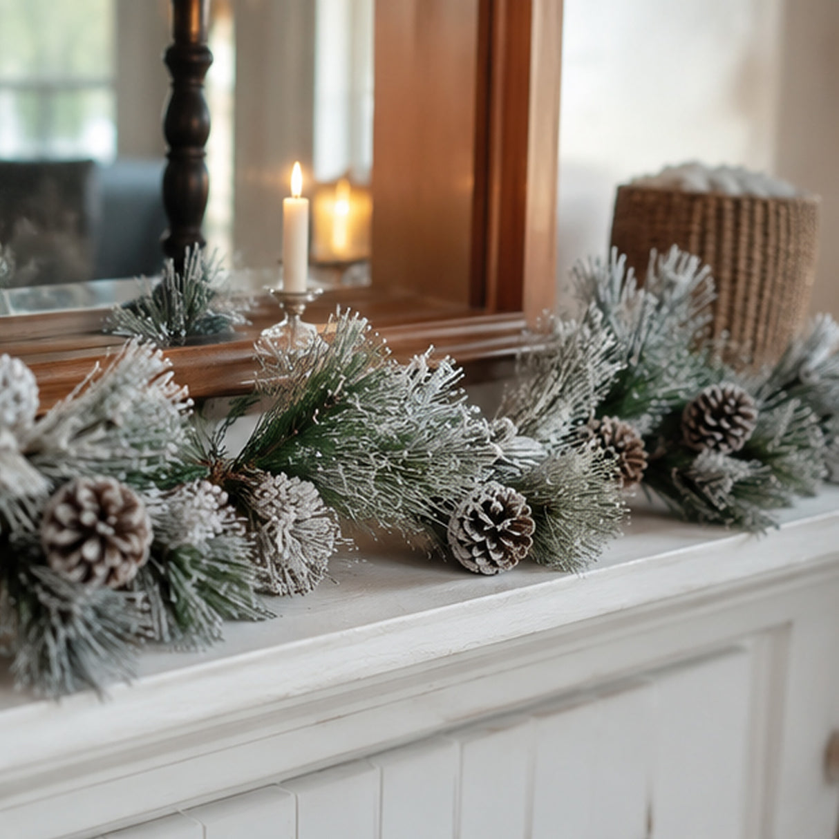 7ft Snowy Pine Christmas Garland with Pinecones