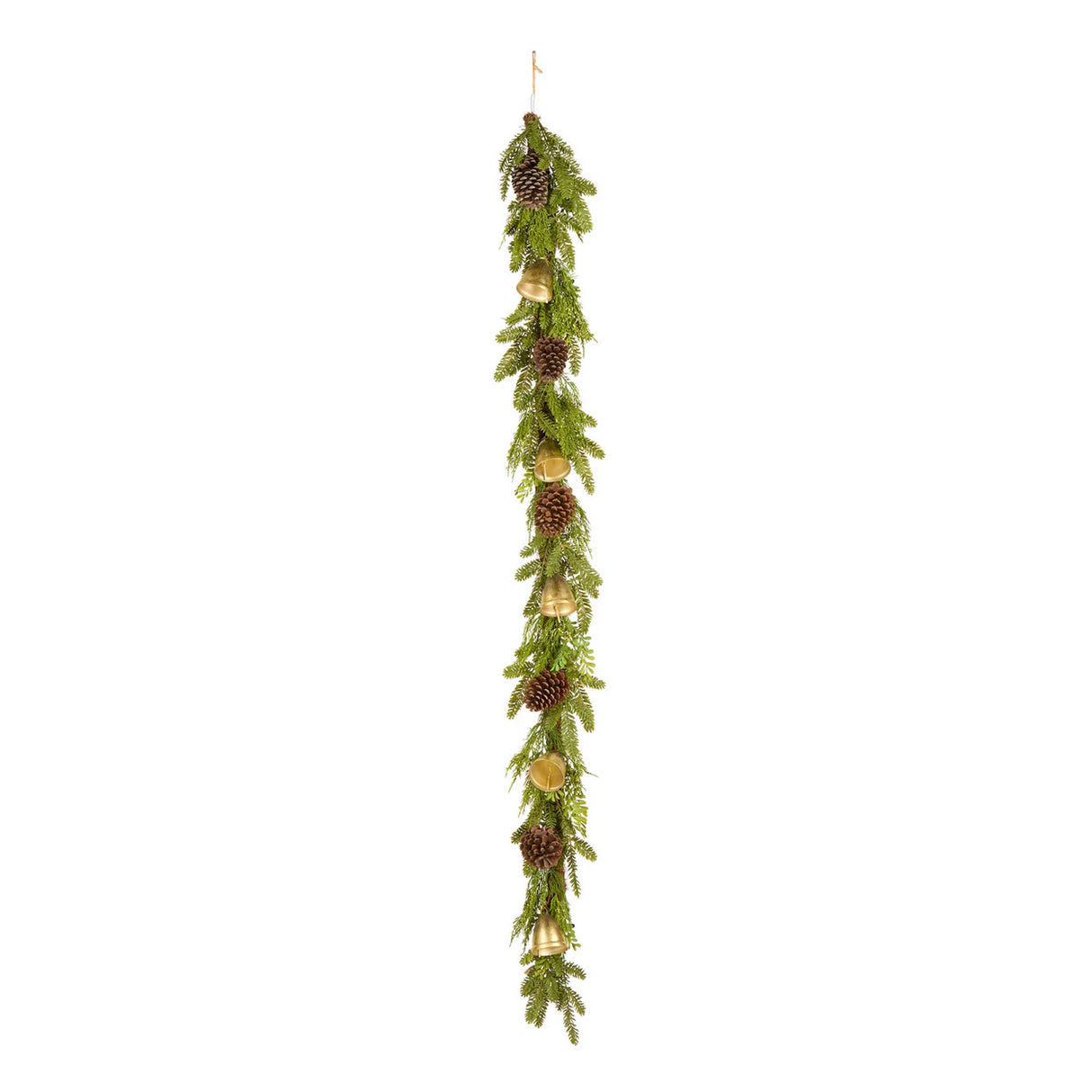 Christmas Bells Pine Garland with Pinecones & Gold Bell Accents, 6ft