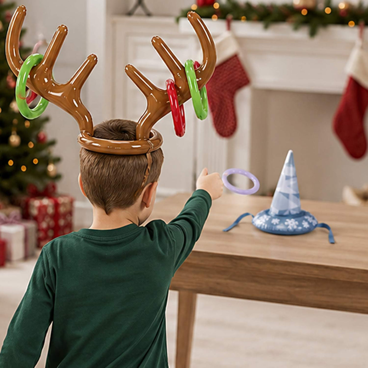 Christmas Inflatable Headwear Ring Toss Games Assortment Kit – 12 Pc Party Set