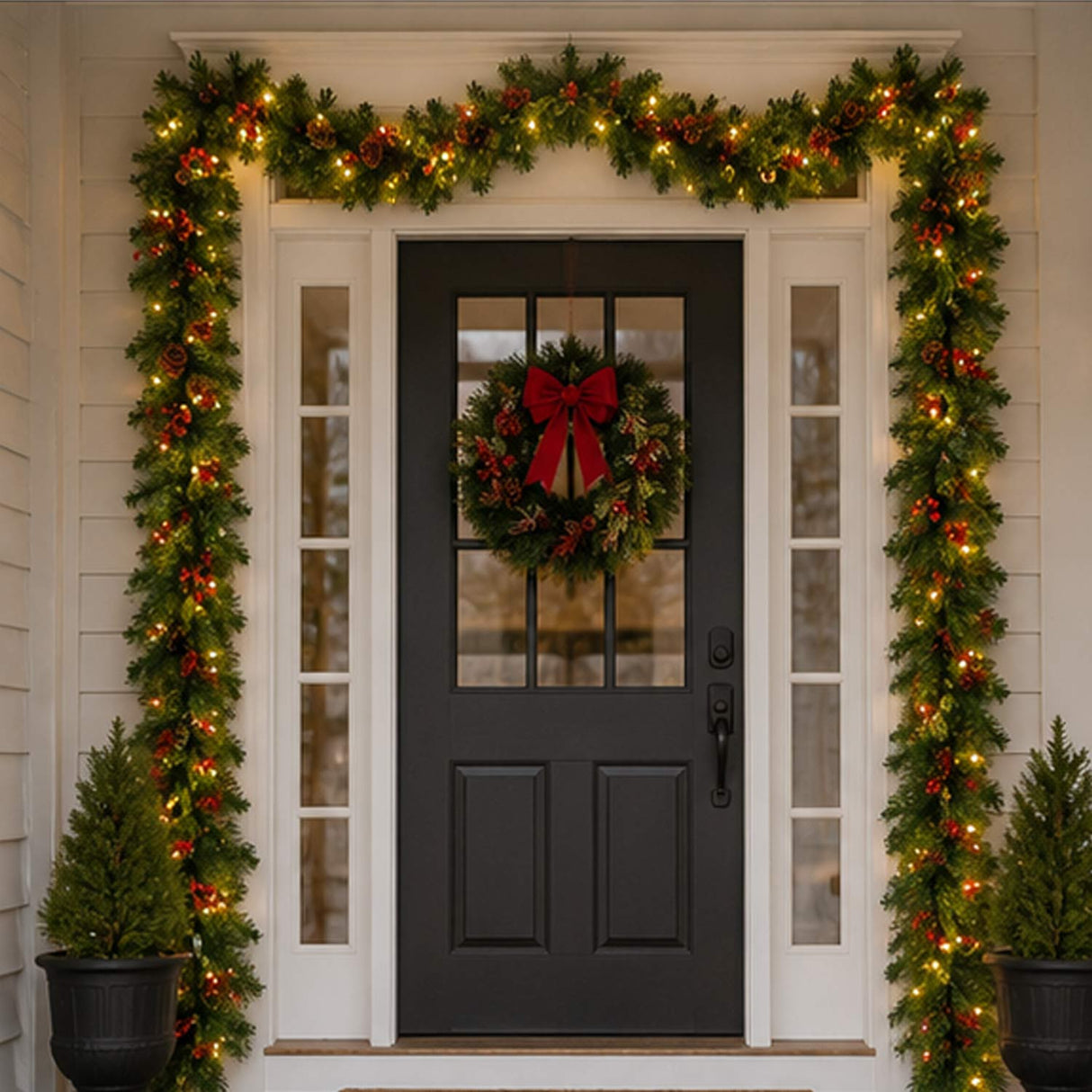 9Ft Pre Lit Christmas Garland with 2-in-1 LED Lights Pinecone Berry Decor