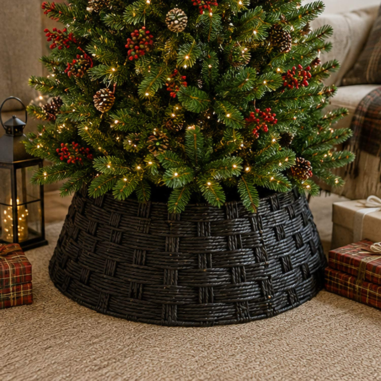 36in Woven Hyacinth Christmas Tree Collar Basket Base Cover