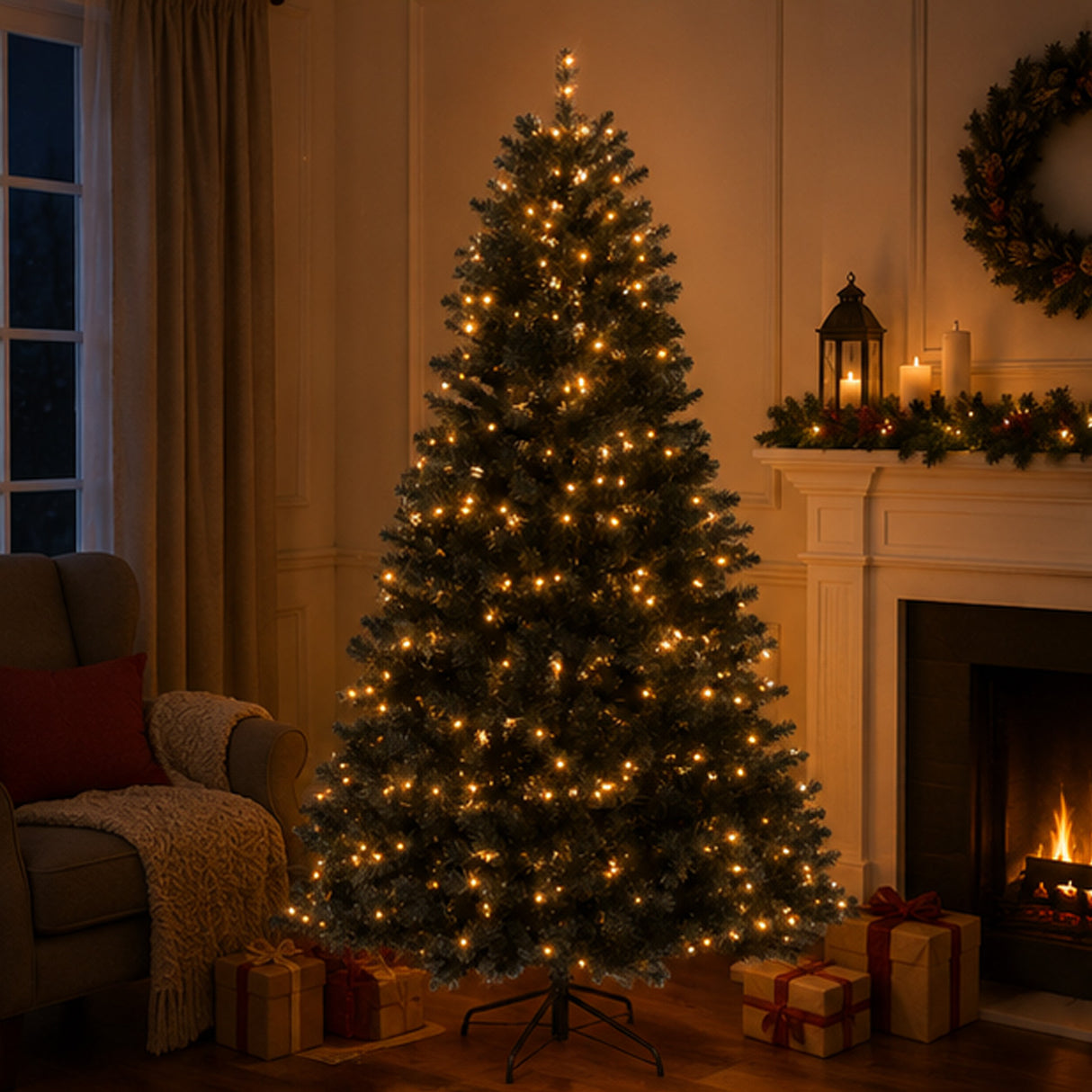 7.5FT Pre-Lit Black North Valley Spruce Christmas Tree with White Lights