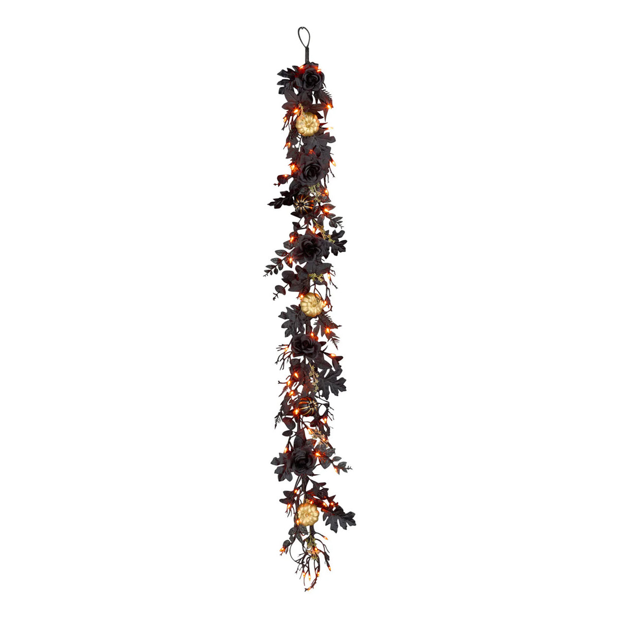 6FT Black & Gold Halloween Garland with 50 Orange LED Lights