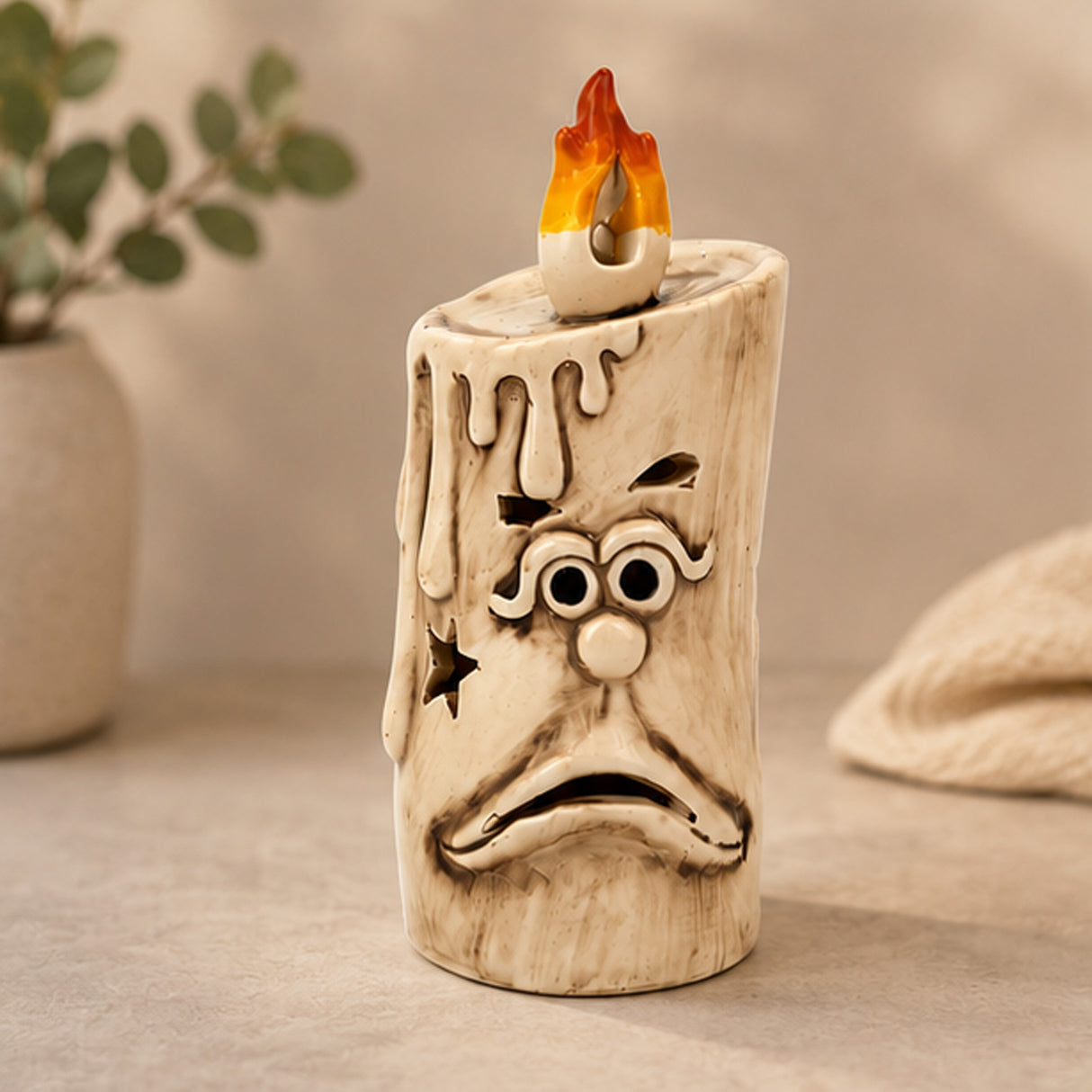 Halloween Ghostface Porcelain Candle with Multicolor LED Lights