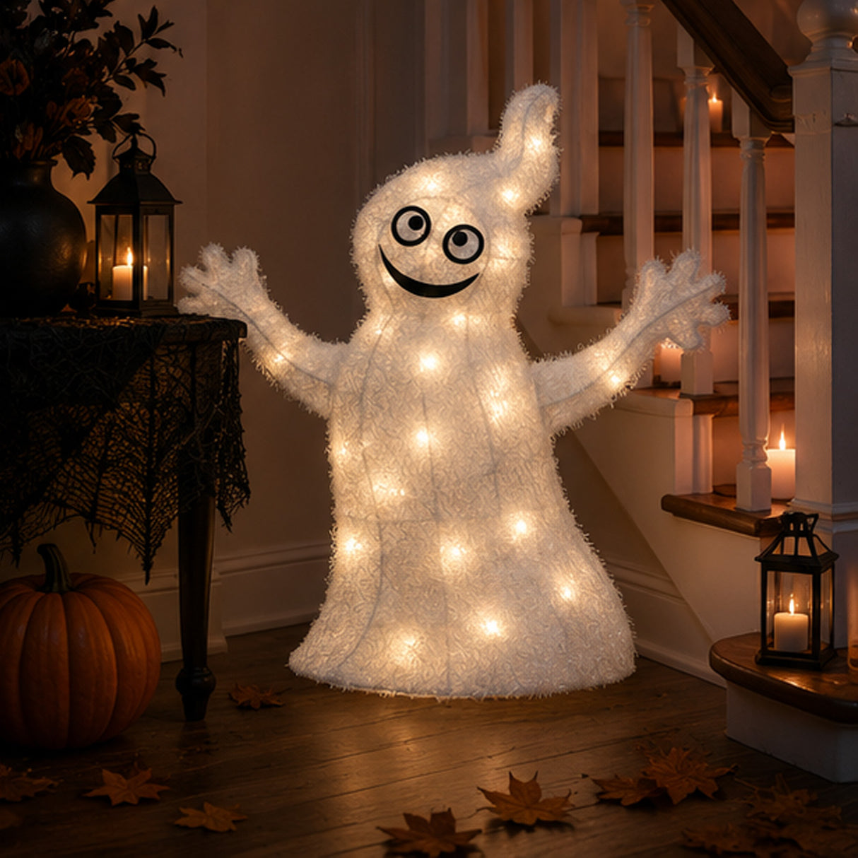18 in Pre Lit White Ghost Halloween LED Outdoor Decor