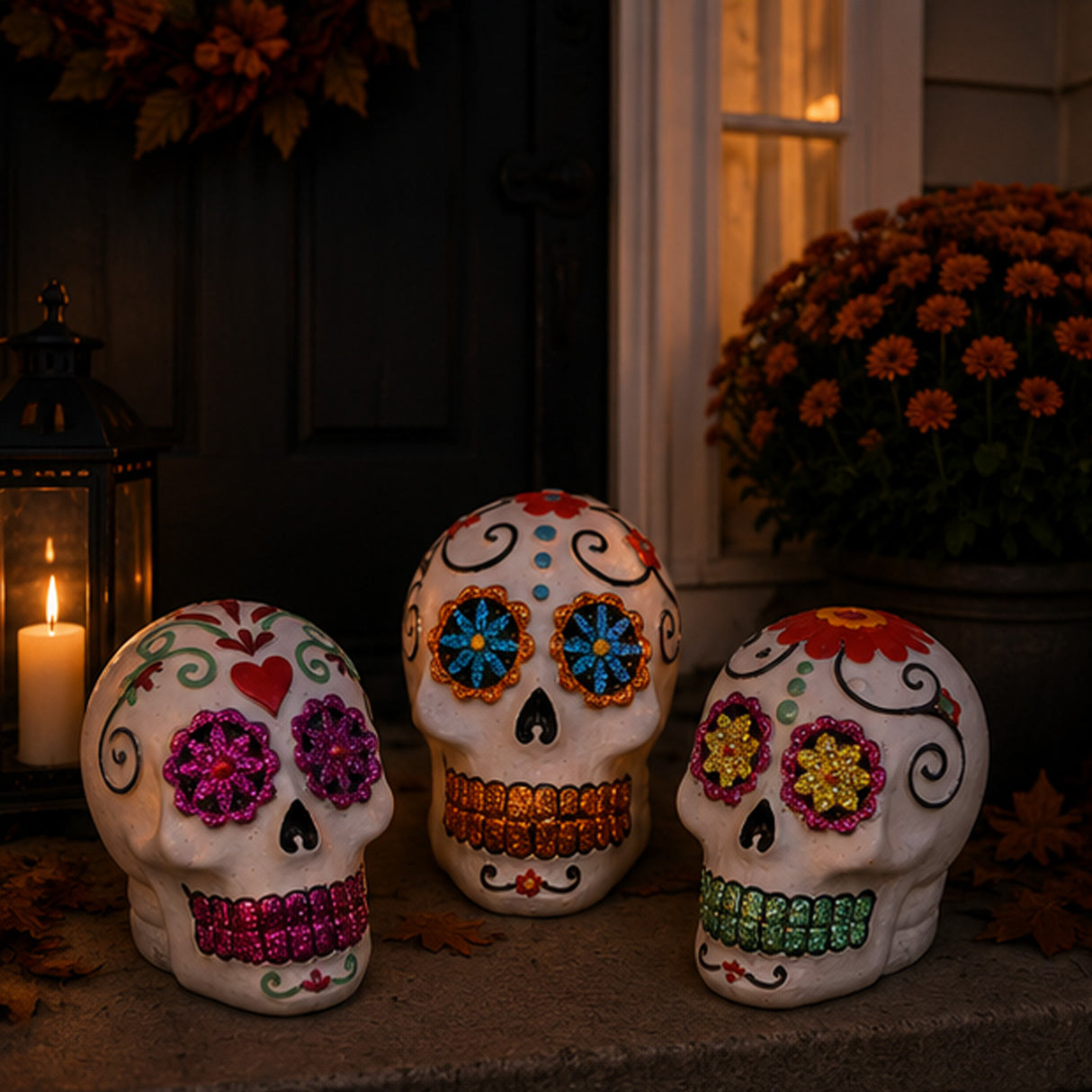 3 in 3-Pack Day of the Dead Halloween Skull Decor Set