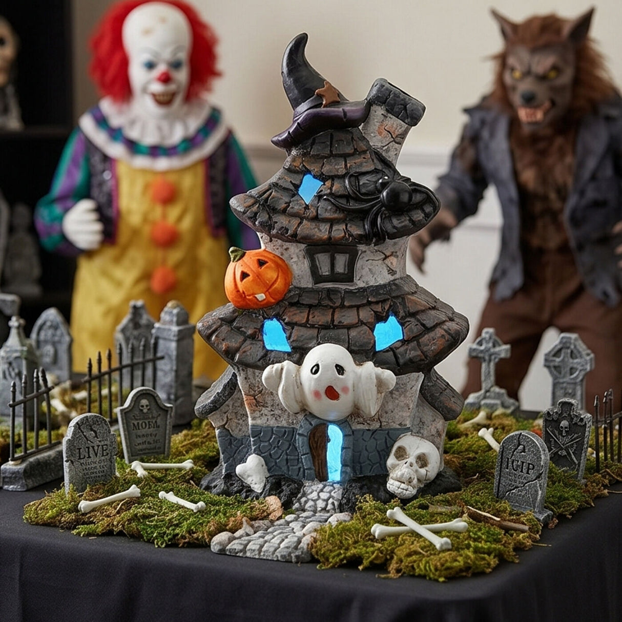 18 in Pre Lit Multilevel Haunted House Halloween LED Tabletop Decor