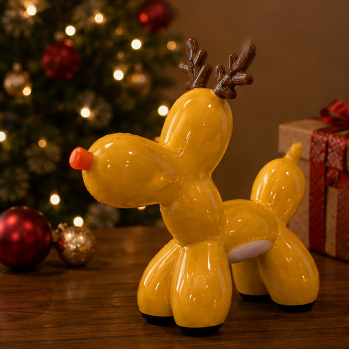 8.5IN Reindeer Balloon Dog Figurine Ceramic Christmas Tabletop Decor