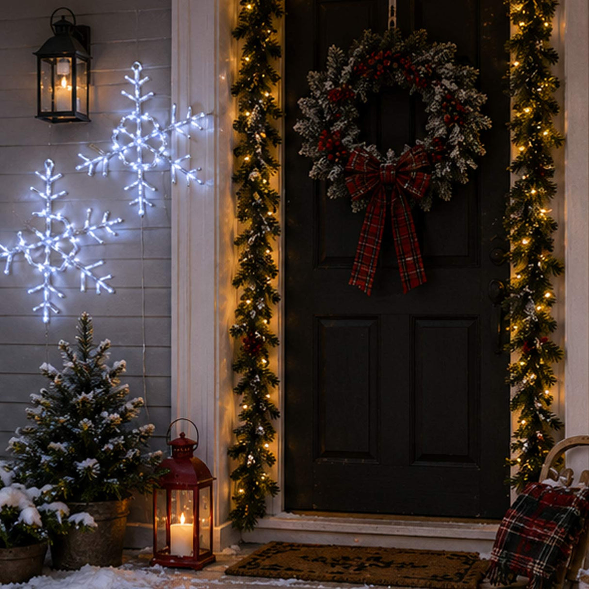 24IN Pre Lit Hexagonal Snowflake with Cool White LED Lights
