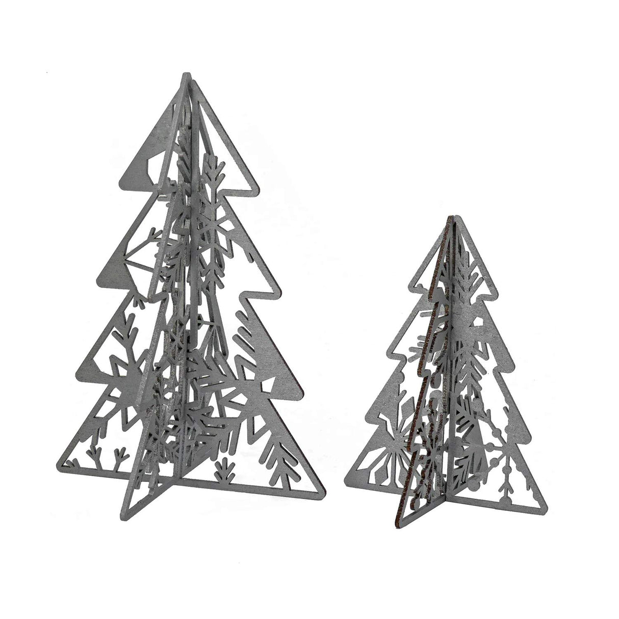 Set of 2 Silver Wooden Christmas Trees Table Decor 10IN & 7IN Modern Holiday Centerpiece