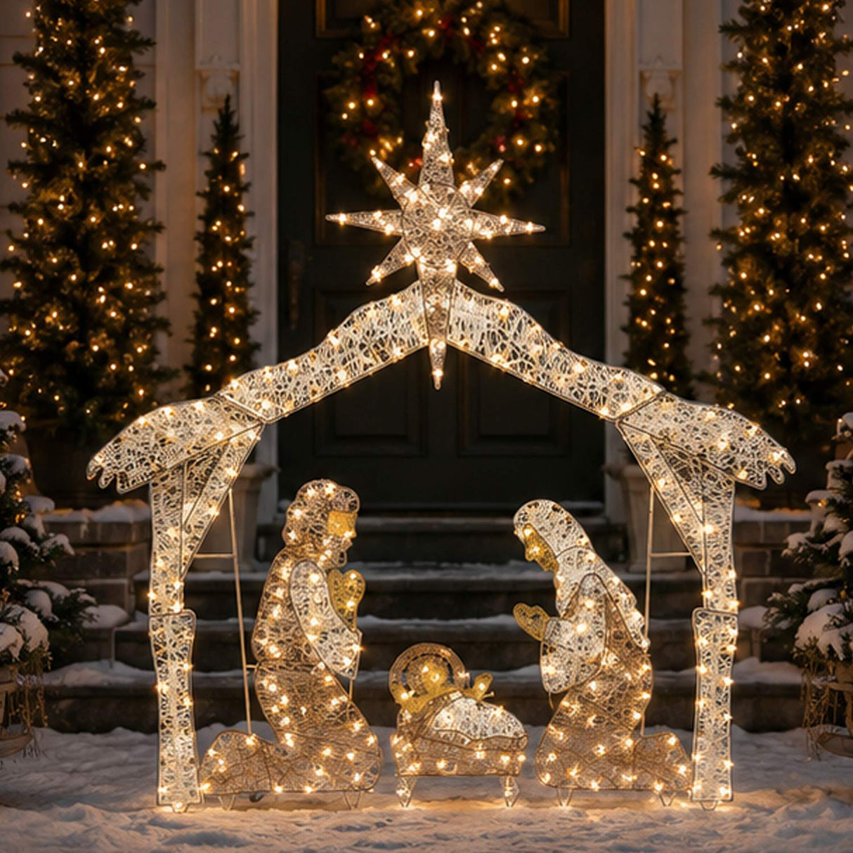 72IN Large Nativity Scene with Cool White LED Lights Plug-In