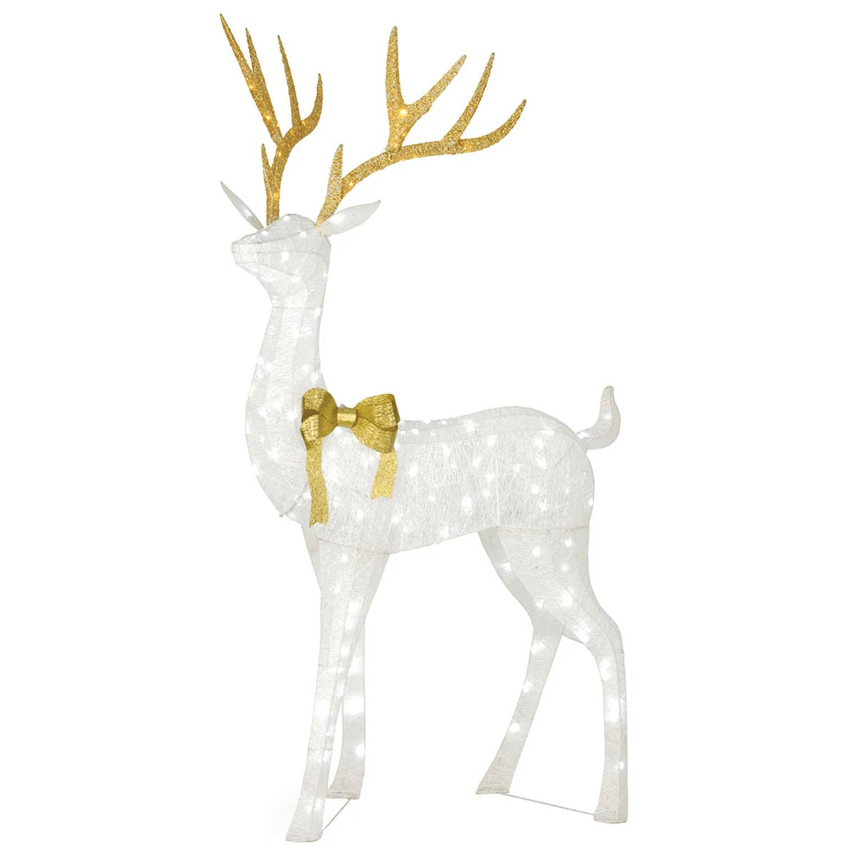Pre Lit Crystal White Standing Buck with White LED Lights 18 Inch
