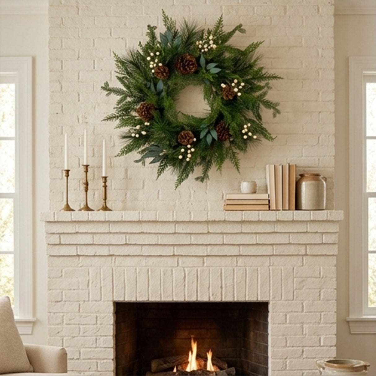 24IN Inspired by Nature Christmas Wreath with White Berries