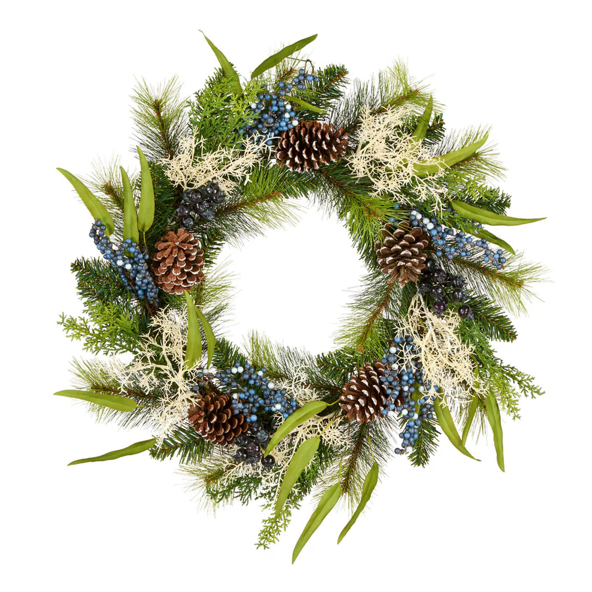 24IN Blueberry Fields Christmas Wreath with Pinecones